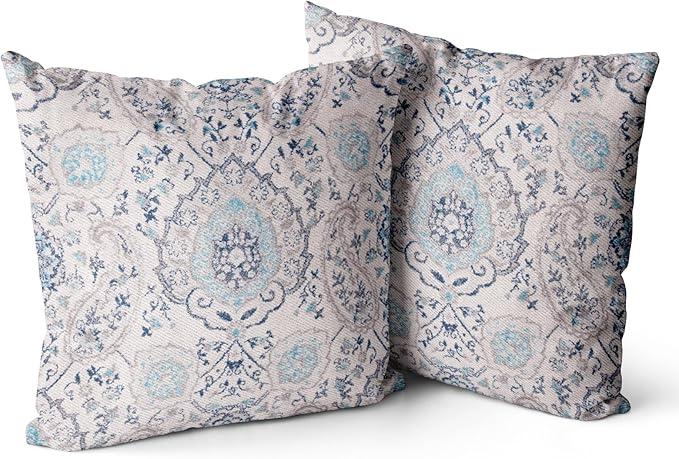 No brand Boho Pillow Covers 22x22 Set of 2, White Navy Blue Carpet Pattern Outdoor Decorative Throw Pillows Ethnic Rustic Farmhouse Cushion Cases Linen Gifts for Couch Sofa Decor