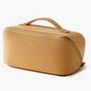 EACHY Travel Makeup Bag, Large Capacity Cosmetic Bag for Women, Waterproof PU Leather, Flat Open Portable Toiletry Bag for Skincare, Brushes & Travel Essentials