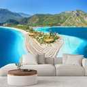 Jdayda Beach Wallpaper Tropical Landscape Island Mountain Wall Mural for Bedroom Living Room(Not Self-Adhesive)