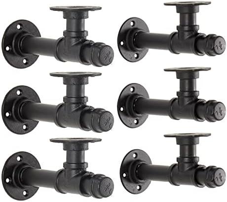 YCCO Pipe Shelf Bracket 7.8 inch Industrial DIY L Pipe Wall Bracket for 7 inch -14 inch Wood Floating Shelf Vintage Look Rustic Home Pipe Decor 6 Packs, Included Accessories