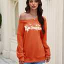 Womens Off the Shoulder Sweatshirt Long Sleeve Pullover Tops Oversized Sweatshirts Trendy Fall Outfits (Orange, M)