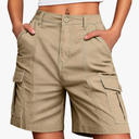 IWD Bermuda Cargo Denim Shorts for Women Knee Length 6 Pockets Elastic Waist Long Jorts for Summer Casual L