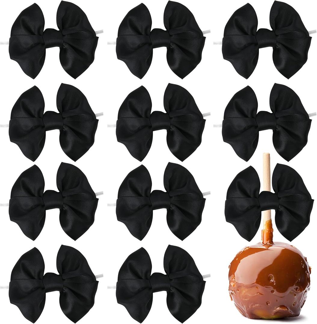 AIMUDI Black Satin Ribbon Twist Tie Bows for Treat Bags - 3.5" Black Bows for Crafts, Gift Wrapping & Wedding Favors - 24 Counts
