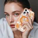 XIZYO Magnetic for iPhone 13 Pro Max Case Floral Flower Cute [Compatible with MagSafe] Magnetic Ring Stand Clear Rose Women Girly Kickstand Shookproof Case 6.7 Inch-Orange