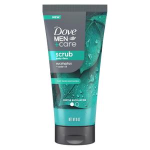 DOVE MEN + CARE Body and Face Scrub Eucalyptus Deeply Exfoliates for Hydrated & Nourished Skin 100% Gentle Cleanser, No Sulfate Cleansers or Parabens 9 oz