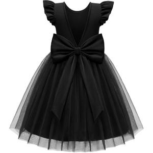 Arshiner Toddler Flower Girl Dress V-Back Bowknot Birthday Party Formal Ball Gown Prom Tulle Dresses (Black) 3-4Y