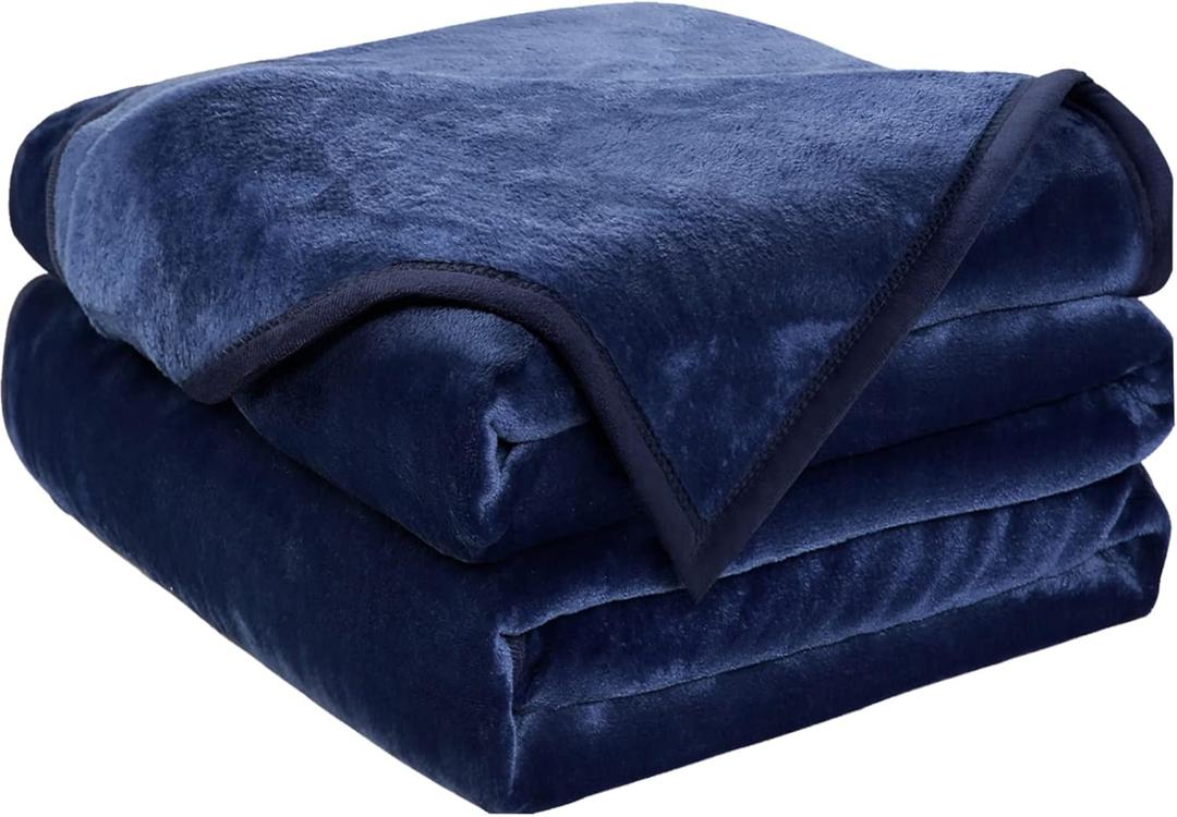 EASELAND Soft Queen Size Blanket Warm Fuzzy Microplush Lightweight Thermal Fleece Blankets for Couch Bed Sofa,90x90 Inches,Dark Blue