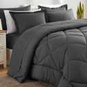 CozyLux Queen Comforter Set Dark Grey - Bed in a Bag Queen Size 7 Pieces, Luxury Soft Bed Set for All Seasons, Bedding Set with Comforter, Sheets, Pillowcases & Shams, Dark Gray, Queen