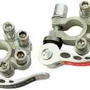 Ampper Brass Quick Release Battery Terminal Connector Clamps, 4 Way Top Post Battery Terminal Protector Set for SAE/JIS Type A Posts (Tinned Brass, 1 Pair)