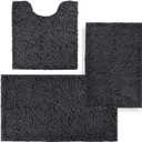 Bathroom Rugs Sets 3 Piece,Bath Mats for Bathroom Non Slip, Thick Chenille Bath Rug,Soft and Absorbent Shaggy Bathroom Mat Set Machine Wash & Quick Dry Durable Carpet for Bath, Kitchen,Dark Gray (16"x24"+20"x32"+U Shape 20"x20")