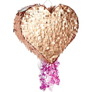 Sparkle and Bash Mini Pull String Heart Pinata - 15.7 x 13 x 3 In, Rose Gold - Valentines Day Pinata for Birthday Party Decor, & Effortless String Pull Surprise
