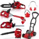 Arrowbash Kids Lawn Mower Toy Set 7 Pcs Electric Garden Tools with Leaf Blower, Chainsaw & Trimmer – Summer Outdoor Toys for Boys Girls Birthday Gifts, Large