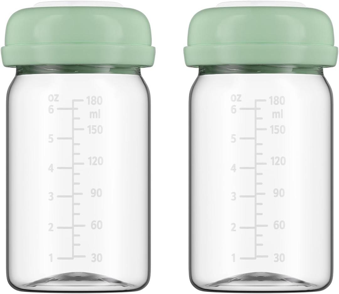 Breastmilk Storage Bottles Collection Bottles, 6oz Wide-Neck Breast Milk Container Compatible for Spectra S1 S2 SG Motif Luna Breast Pumps, Fit for Momcozy Breast Milk Cooler & Fridge, 2 Packs