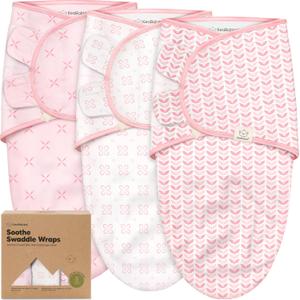 3-Pack Organic Baby Swaddle Sleep Sacks - Swaddles for Newborns, Infant 3-6 Months, Baby Girls, Boys, Soft & Snug Newborn Sleep Sack, Nursery Swaddling Blankets (Blossom, Large)
