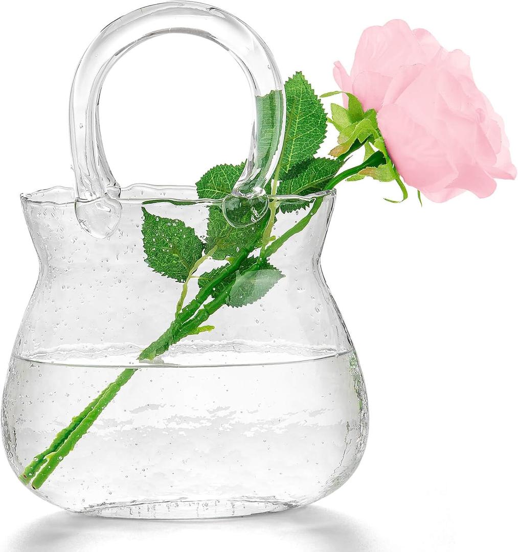 Purse Vase Unique Flower Vase for Centerpieces Aesthetic Glass Purse Vase for Flowers Room Dcor Cute Bag Vase Modern Decorative Clear Glass Vase for Home Decor