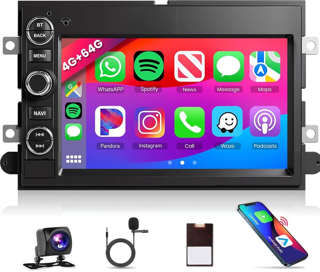 8Core 4G 64G Radio for Ford F150 F250 F350 Fusion Edge Explorer Expedition Car Stereo,7inch 1080P HD IPS Touchscreen,5.0 Bluetooth,Wireless Carplay Android Auto,DSP GPS WiFi FM/RDS AHD Backup Camera