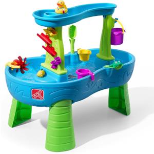 Step2 Rain Showers Splash Pond Water Table, Kids Water and Sand Activity Sensory Playset, Summer Outdoor Toys, 13 Piece Water Toy Accessories, For Toddlers 1.5+ Years Old, Blue & Green, 39 X 24 X 32