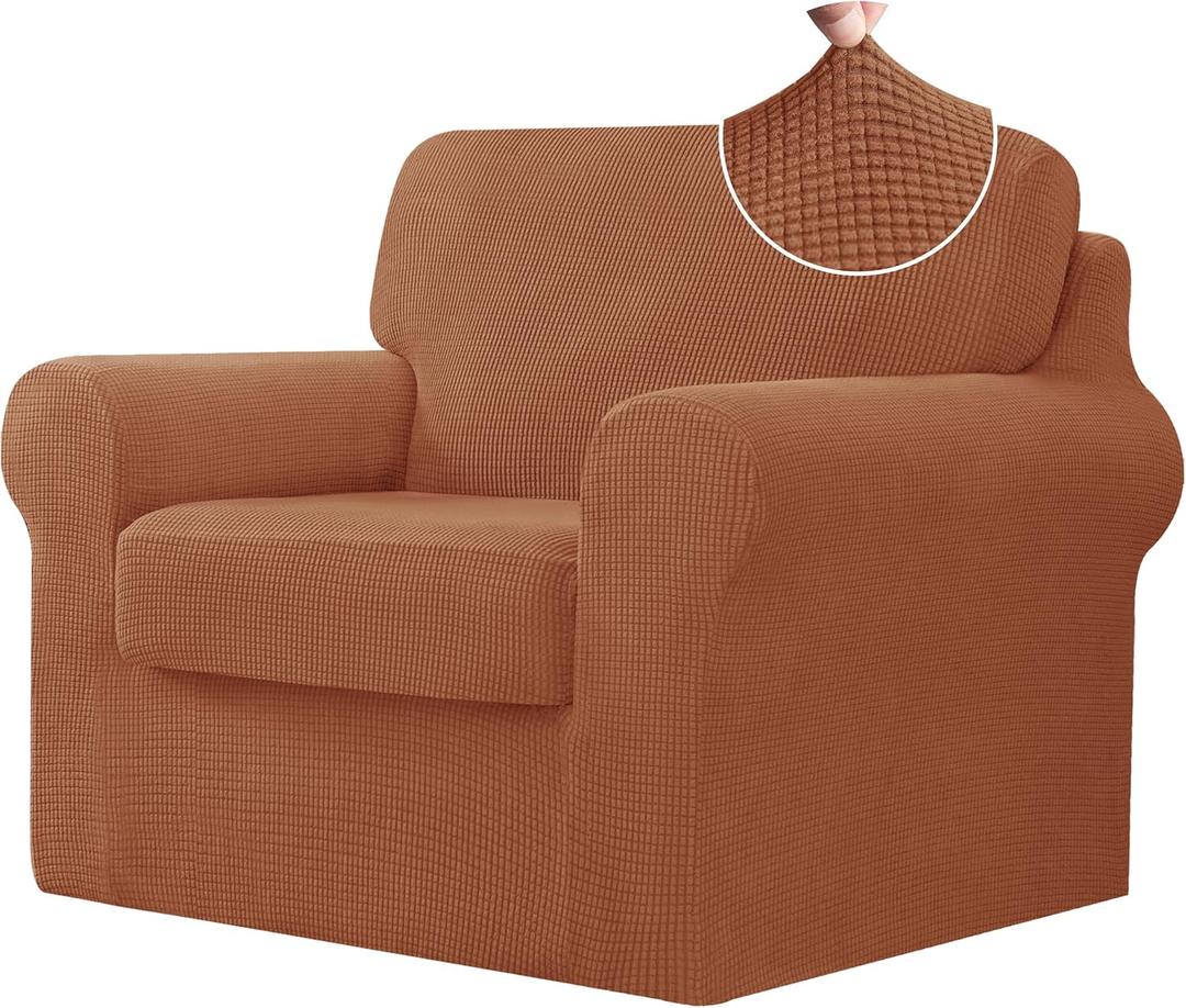 CHUN YI 3 Piece Chair Covers Armchair, Stretch Couch Cover with Separate Backrest and Cushion Covers, Anti-Slip Washable Living Room Furniture Protector for Dogs Pets (Small, Brick)