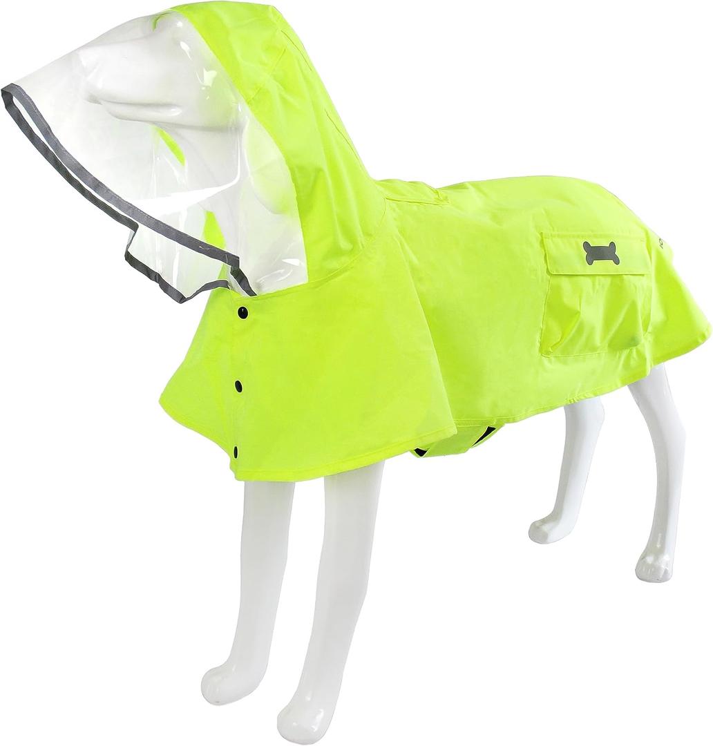 Dog Raincoat Waterproof Rain Poncho with Hoodie, High Reflective Adjustable Pet Rain Jacket with Leash Hole for Dogs (Fluorescent Green, X-Large)