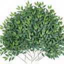 mizii 24pcs Italian Ruscus Artificial Greenery Stems Silk Green Leaves 20in Fake Spray Plants Stem Garland Greenery Decoration for Centerpieces Wedding Arch Flower Bouquet Table Room Wall Decor (24)