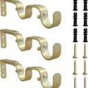 Heavy Duty Curtain Brackets, Fits up to 1 Inch Rods, Adjustable Double Curtain Holders, Set of 3, Gold