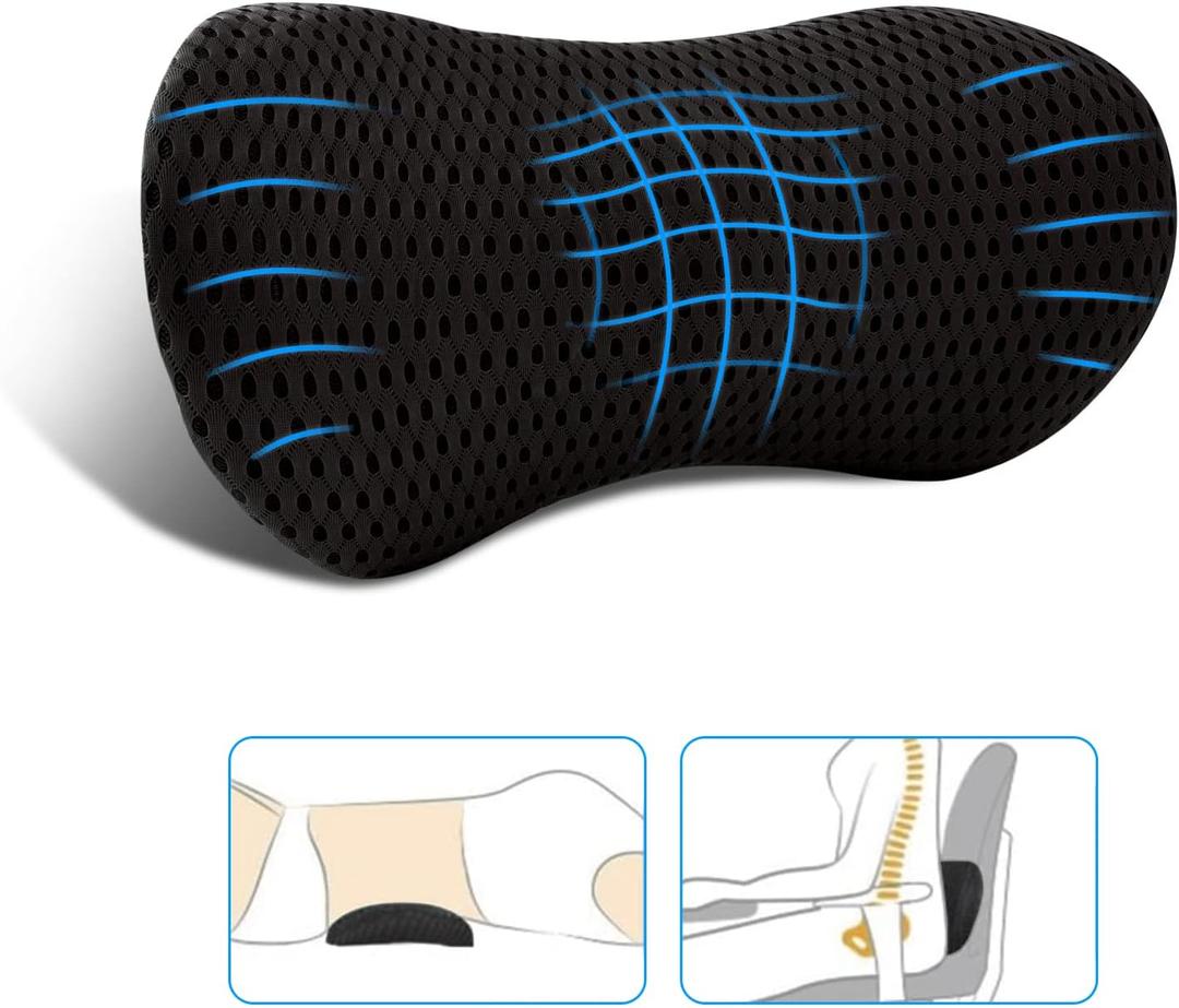 Lumbar Pillow, Memory Foam Lumbar Support Pillow for Office Chair and Car Seat, Back Support Pillow for Lower Back Pain Relief, Support Cushion Back Pillow for Sleeping, Resting, Driving, Traveling (Black)