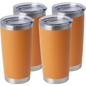 HASLE OUTFITTERS 20oz Stainless Steel Tumblers Bulk, Insulated Travel Cup with Lid, Double Wall Vacuum Coffee Mug for Cold & Hot Drinks 4 Pack, Orange