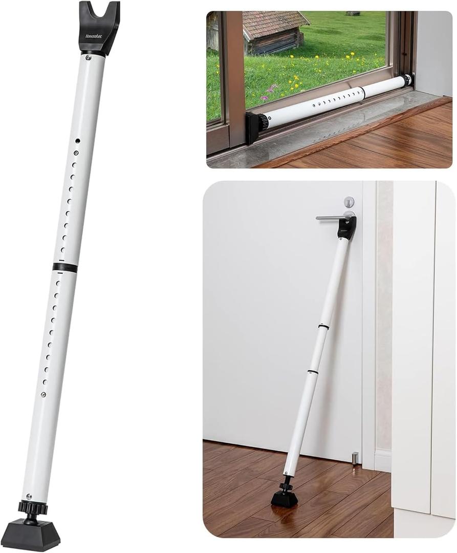 Door Security Bar Upgraded Door Stoppers Adjustable Sliding Glass Door Security Bar 2 in 1 Heavy Duty Door Jammer Sliding Patio Bar for Home, Apartment, Travel, School, Dorm (1 Pack,White)