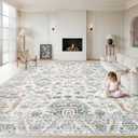 XLUEZ Area Rug 9x12 Living Room Rug, Machine Washable Vintage Distressed Boho Area Rug Non-Slip Soft Low Pile Large Indoor Rugs for Bedroom Kitchen Dining Room Office(Brown Green,9'x12')