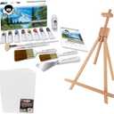 Bob Ross Master Artist Oil Paint 15 Piece Bundle Plus Wood Tabletop Travel Art Easel and Canvas Panels (3pk) - 12x16 (3 Items)