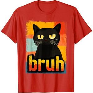 Funny Cat Bruh For Teens Boys Girls Men Women Meme Graphic T-Shirt Red , Size M