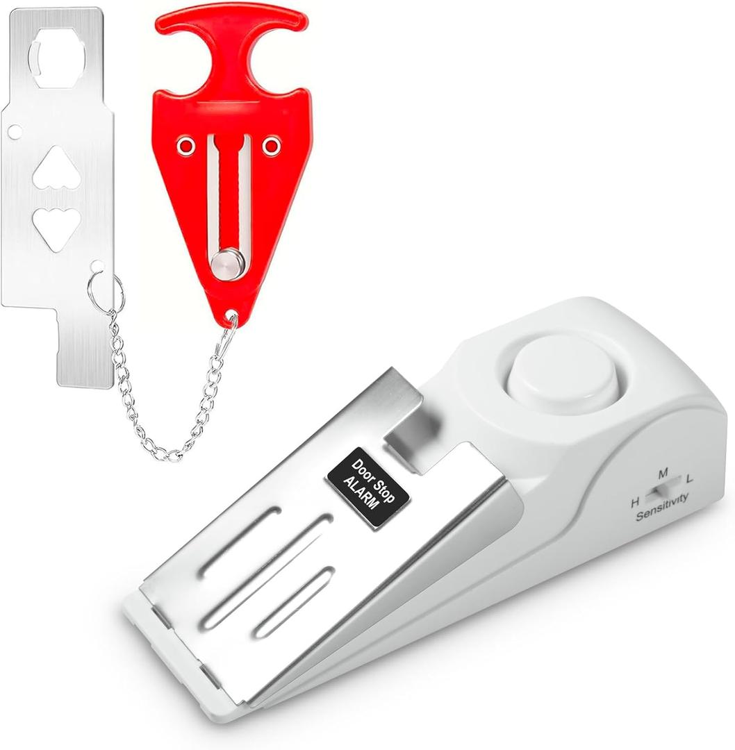 Portable Door Stop Alarm and Traveling Hotel Door Lock, No Installation Required, Provides Double Security for Home, Hotel and Traveling (1 Door Lock + 1 Door Stop)
