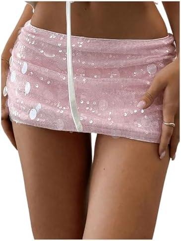 Floerns Women's Sequin Low Waist Mini Skorts Music Festival Night Out Skirt Shorts L, Pink