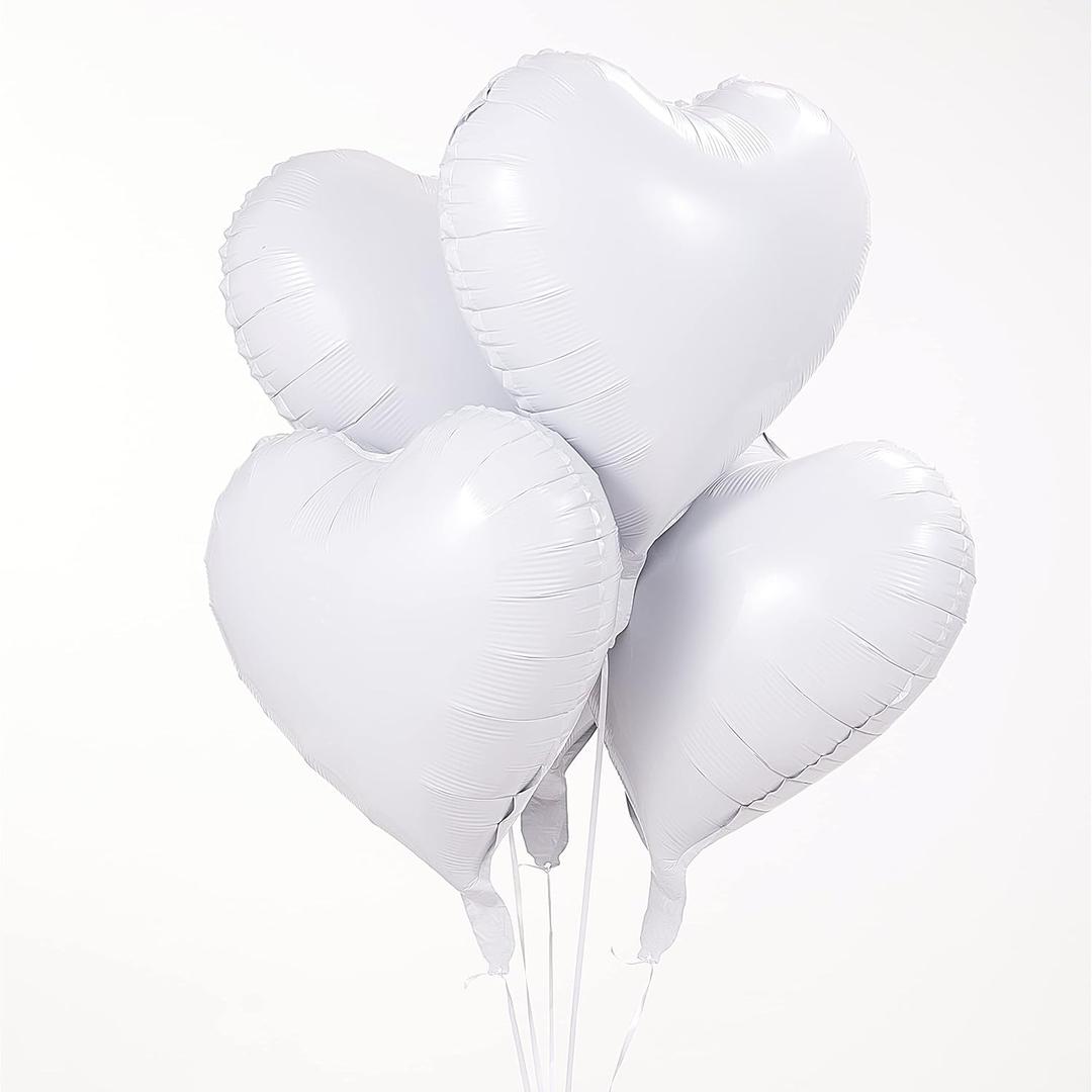 18 Inch White Heart Mylar Balloons, 10pcs Big Foil Balloons for Birthday Party Wedding Baby Shower Valentine's Day Party Decorations