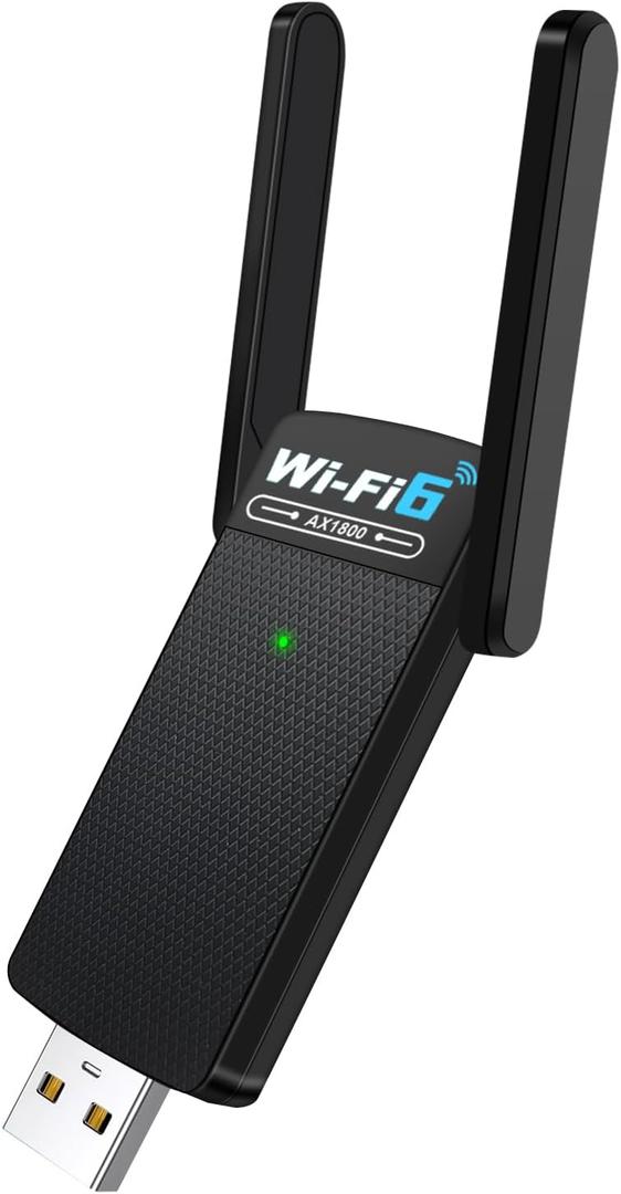 USB WiFi 6 Adapter with Bluetooth 5.2, Dual 3dBi Antennas for 5GHz/2.4GHz Wireless Network - High-Speed Dual Band Adapter for Desktop PC, Laptop, Windows 11/10/7, Gaming/Streaming Compatible