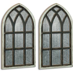 Putuo Decor Black Gothic Arch Window Wall Decor, Distressed White Edge Cathedral Style Panel for Modern Rustic Wall Display