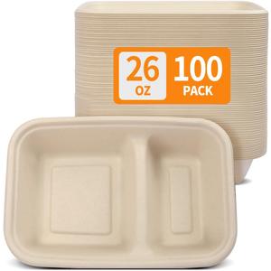 Celel 100 Pack 2 Compartment Paper Bowls for Nacho, Cheese, Chip and Salsa, Microwavable Two Compartment Chip and Dip Paper Food Boats for Carnival Party Catering (2 compartment (8.7''x5.9''x1.7''))