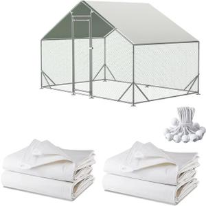 Chicken Coop Cover Waterproof and UV, 11.3 * 6.3 FT Chicken Run Cover for Winter with Ball Bungees Cords, Shade Cloth for Large Chicken Coop, Walk-in Chicken Run Pen, Chicken Coop Tarp (2 Pack)