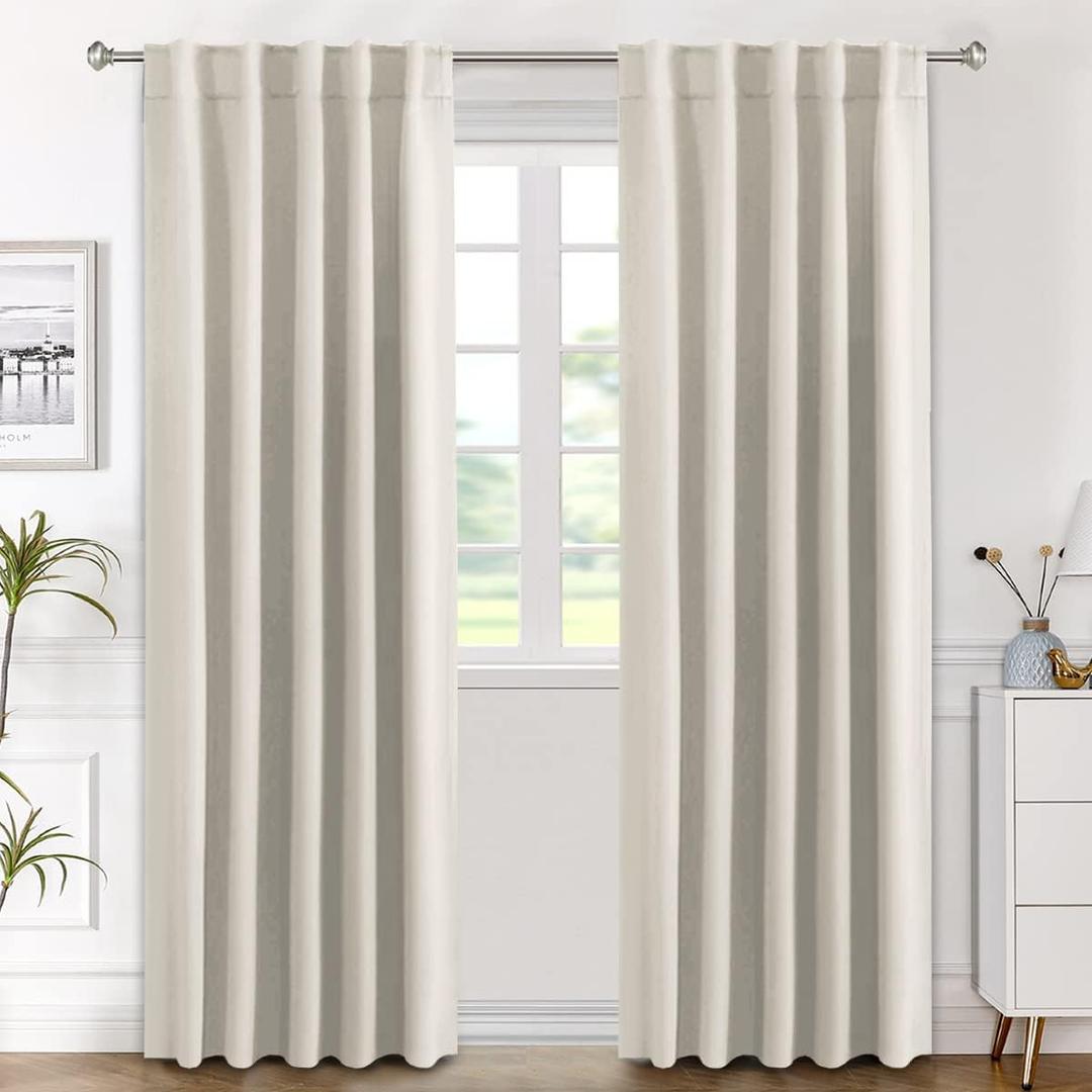 H.VERSAILTEX Light Reducing Curtains Thermal Insulated Window Treatment Panels Room Darkening Privacy Assured Drapes for Living Room Back Tab/Rod Pocket Bedroom Drapes 2 Panels, Ivory - 42 x 84 Inch