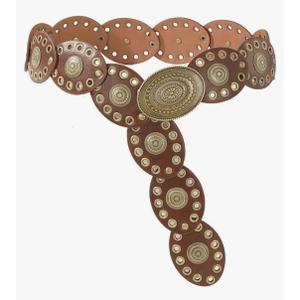 INOGIH Womens Wide Western Cowboy Disc Belt Vintage Cowgirl Concho Leather Belts Boho Style for Jeans Dress Skirt