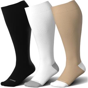 LEVSOX Wide Calf Compression Socks for Women&Men Plus Size 15-20mmHg Knee High Large Support Stockings for Circulation