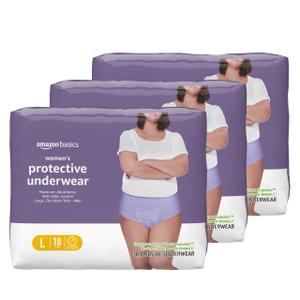 Basics Incontinence Underwear for Women, Protective, Disposable, Postpartum, Maximum Absorbency, Large, Lavender, 54 Count (3 Packs of 18)