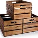 Weysat 3 Pack Large Wood Crates Box for Storage 16 x 12 x 9.5 Inches Unassembled Wooden Milk Crates with Handle Decorative Nesting Box for Display Rustic Decor DIY Office Home Retail Art Craft (Brown)