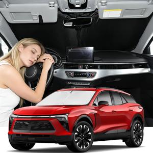 Custom Fit Windshield Sun Shade for Blazer EV 2024-2025 2026, Foldable, Easy to Install & Store, Full Coverage, 210T Reflective Fabric, Blocks 99% of UV Rays, 35x50 Inch