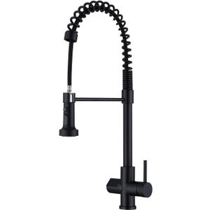 Kitchen Faucet with Temperature Digital Display, Solid Brass Kitchen Sink Faucets with Pull Down Sprayer and 3 Modes, 360 Rotatable Pull Out Kitchen Faucet, Matte Black