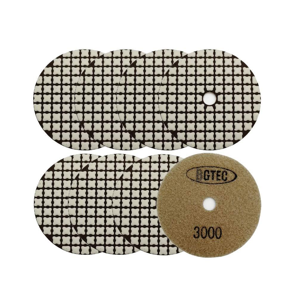 BGTEC 4 Inch Dry Diamond Polishing Pads Set,8 Pieces Pads Kit Grit 3000 for Granite Marble Stone Quartz Tiles Concrete Floor Edges Countertop Polishing