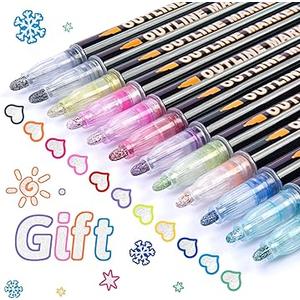 Pack Of 2 
Glitter Pens Outline Markers for Kids: Christmas Gift Idea Targeting Ages 7-10 Year Old Girls & Teens, 12 Colors Metallic Marker for Drawing, Writing, DIY Cards, Crafts, Art Crafts, Scrapbook