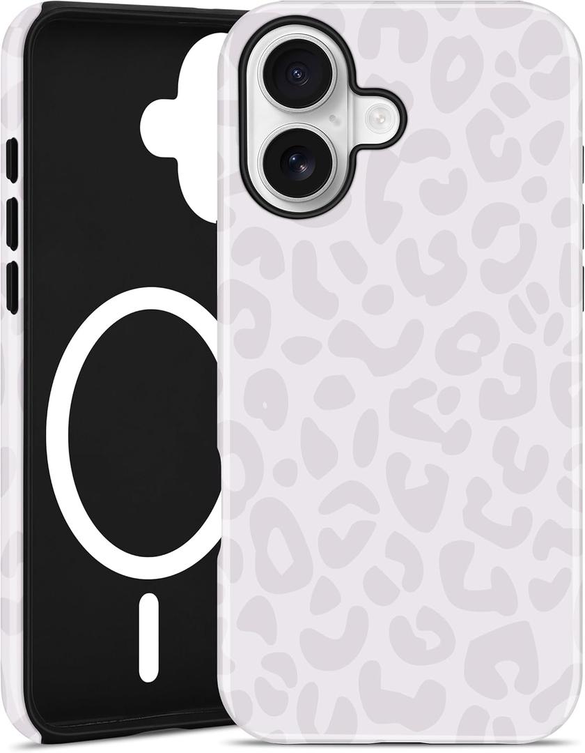 Jusy Compatible with MagSafe Leopard Print Phone Case for iPhone 16 Plus, Trendy Luxury Magnetic Soft TPU and Hard PC Protective Phone Cover for Women Girls - Gray Leopard