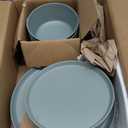 FINE&NICE 12Pcs Melamine Dinnerware Sets, Plates and Bowls Sets for 4, Unbreakable and Lightweight Dishes Set for Indoor and Outdoor Use, BPA Free, Dishwasher Safe (Sage Green)