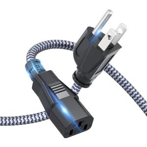 Power Cord, Goalfish 3 Prong AC Power Cable 6.6FT(2m) Nylon Braided Replacement 3 Pin Power Cord UL Certified for Computer, TV, Monitor, Printer, PC, Projector, Power Supply Cable (Grey)
